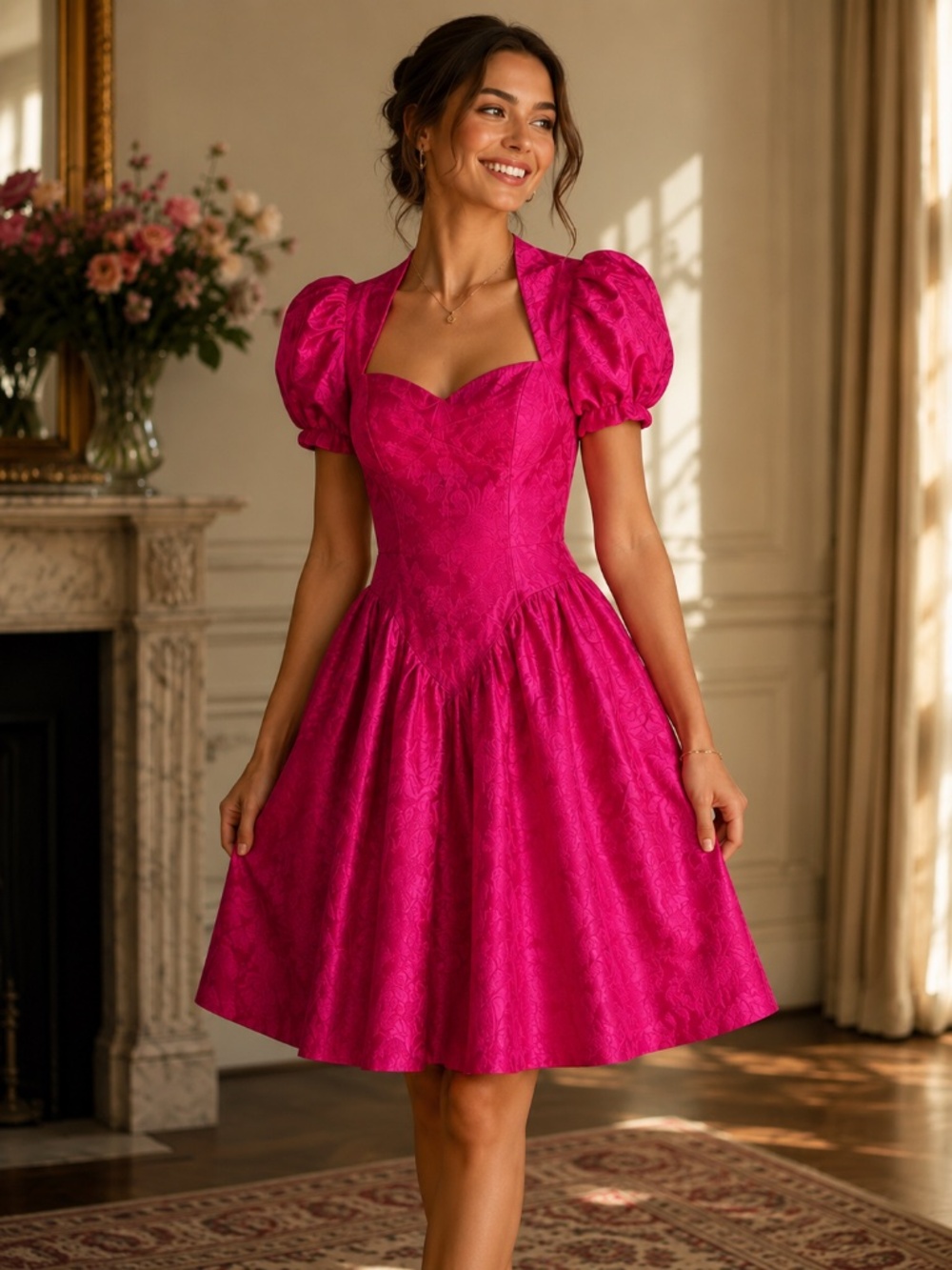 Vintage Loralie Pink Brocade Princess Dress NOS Cottagecore Size 10 Glam Chic